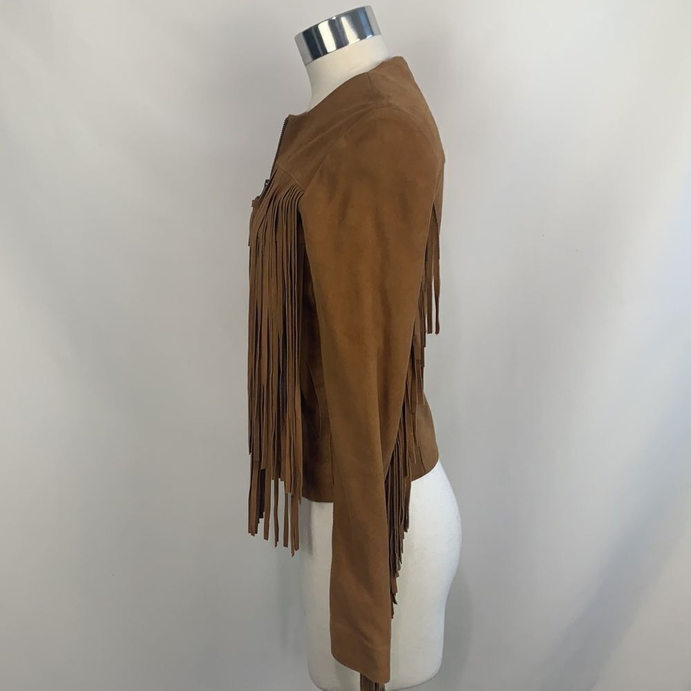 Mackage Tan Brown Suede Fringe Zip Jacket - Picture 5 of 11